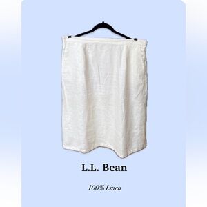 L.L. Bean Linen Classic Fit Straight Midi Skirt Size 18 Reg White A Line Basic